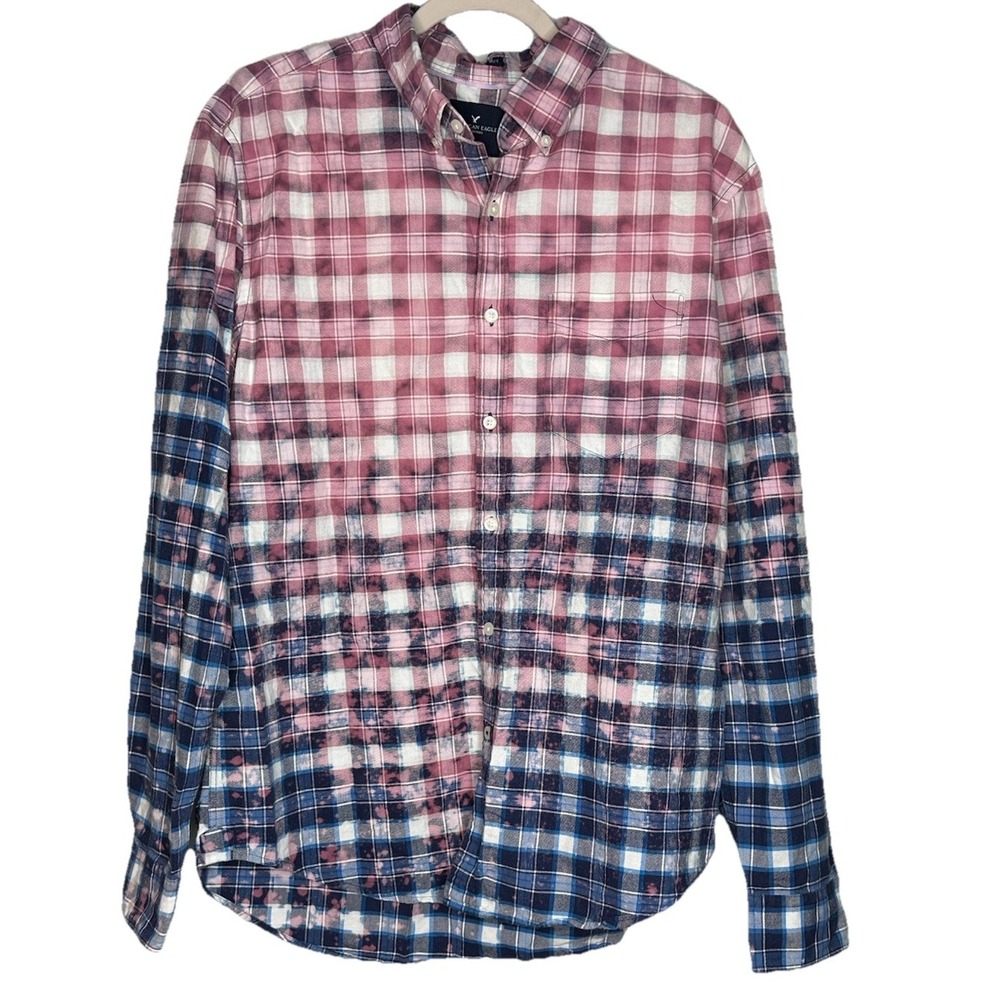 American Eagle Bleached Tie Dye Long Sleeve Button Shirt‎ Mens Large Grunge